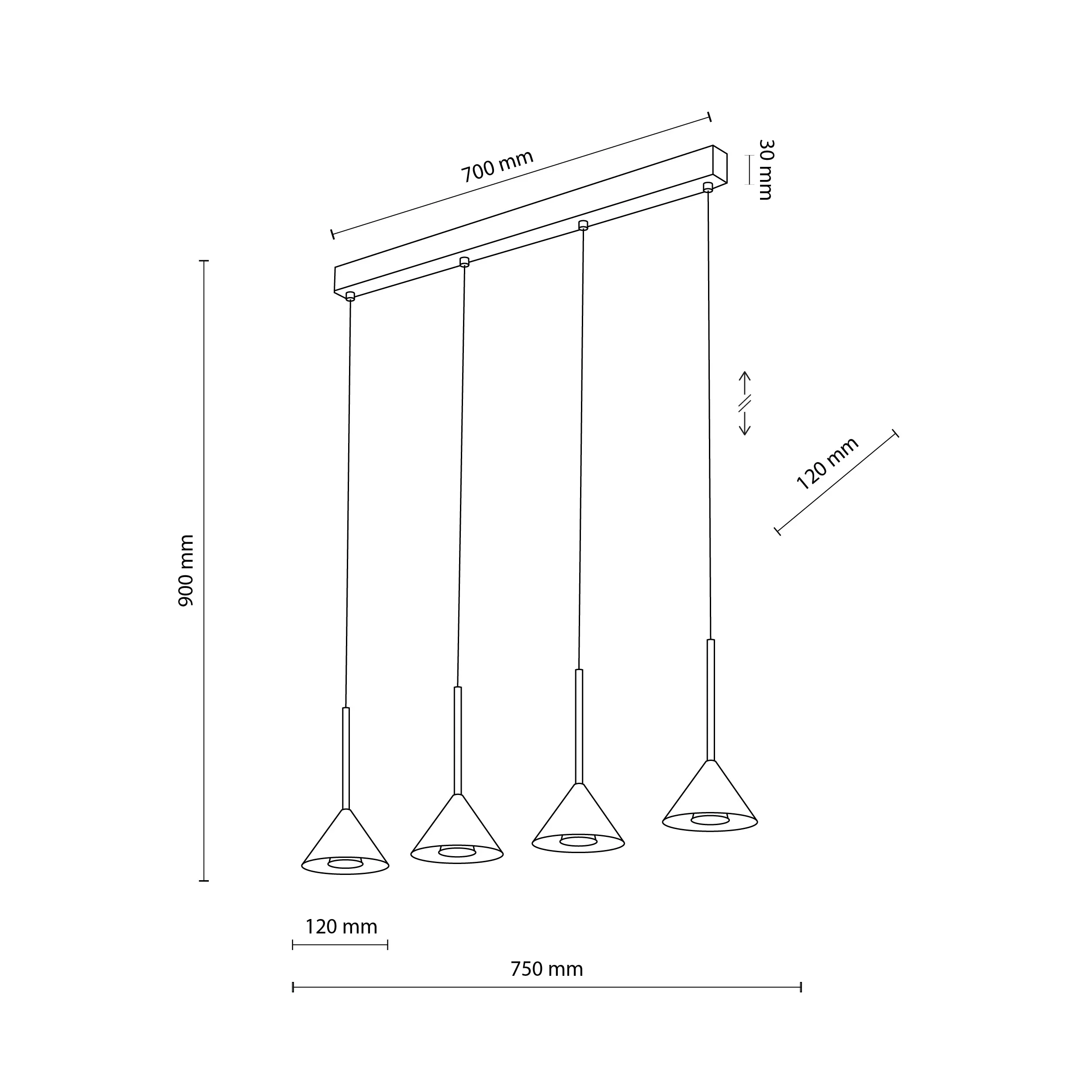 Lampa wisząca CONO czarna na metalowej listwie 90x75x12cm - TK_10305
