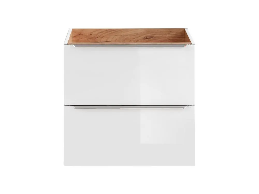 Szafka pod umywalkę z 2 szufladami CAPRI z chromowanymi uchwytami biała, dąb craft 60x57x46cm - CAPRI_WHITE_820B_FSC