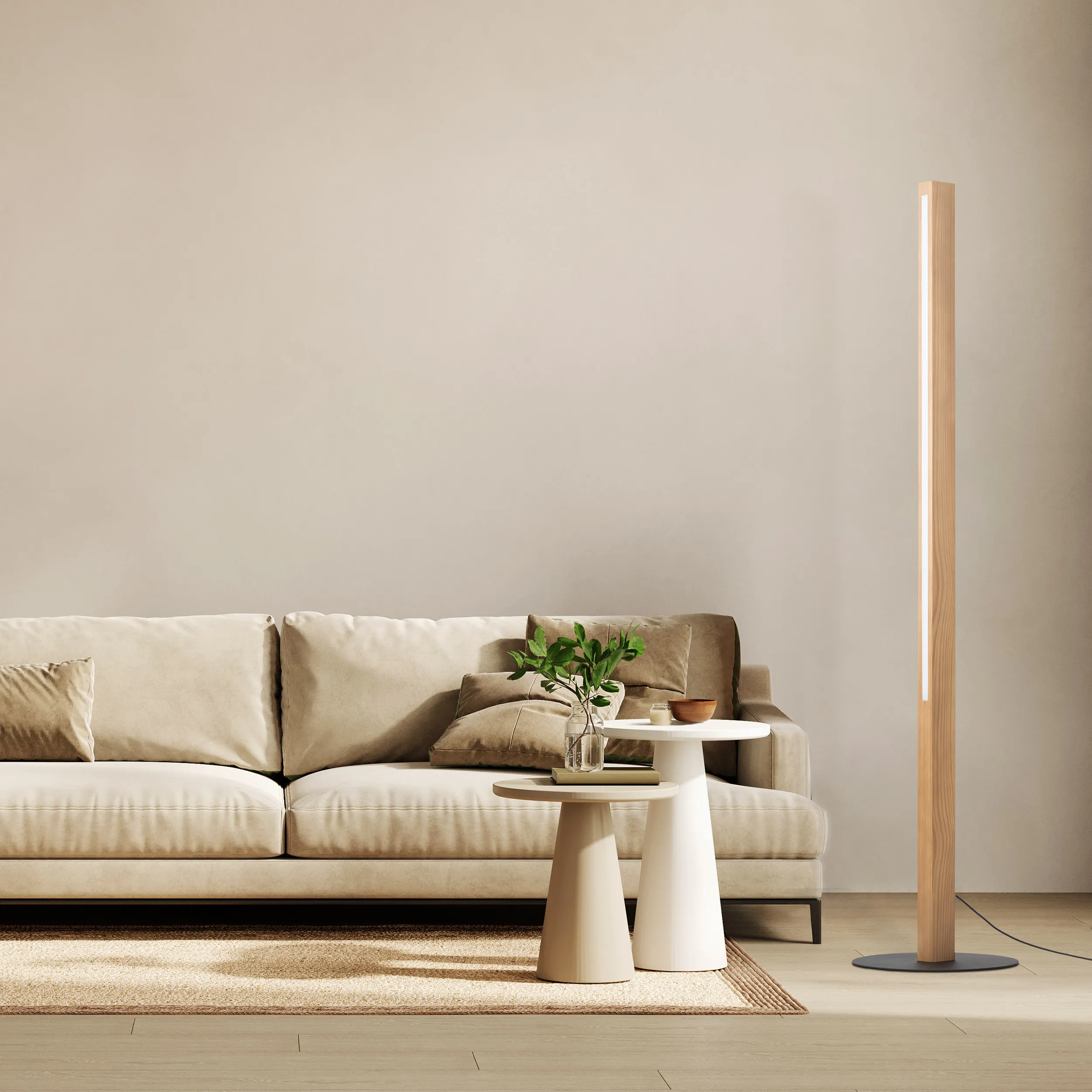 Lampa podłogowa TEO LED 15W czarna jasne drewno z włącznikiem 120x30cm - TK_1391