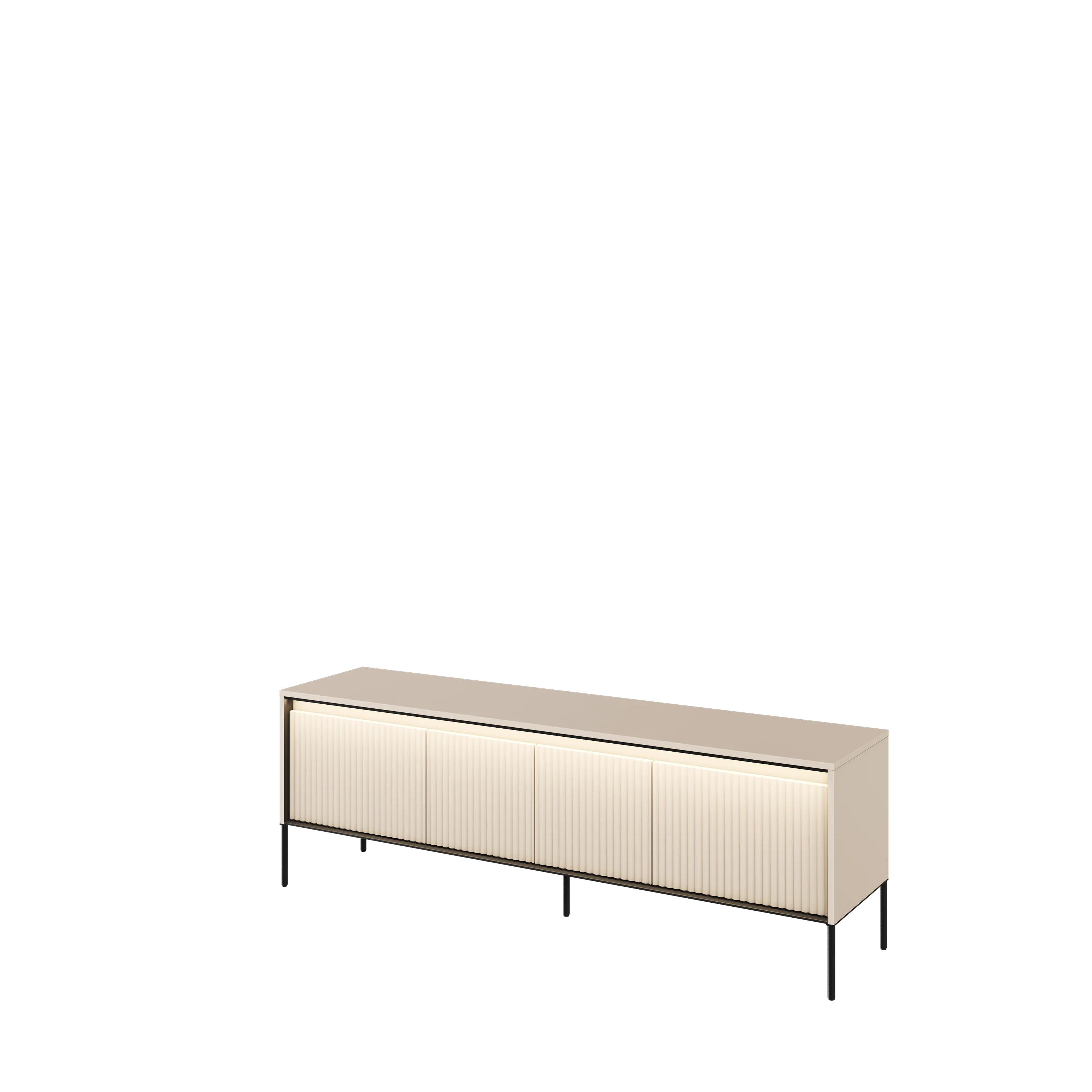 Szafka RTV z oświetleniem ryflowana TREND TR-05 4D 166cm - beż piaskowy/czarny - TR5BPC-V2