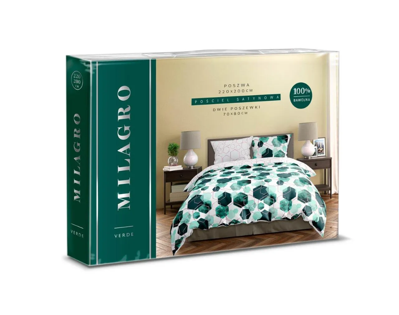 Pościel komplet MILAGRO VERDE 009 satyna bawełniana 160X200+2x70X80 zielona biała - FARO_29961