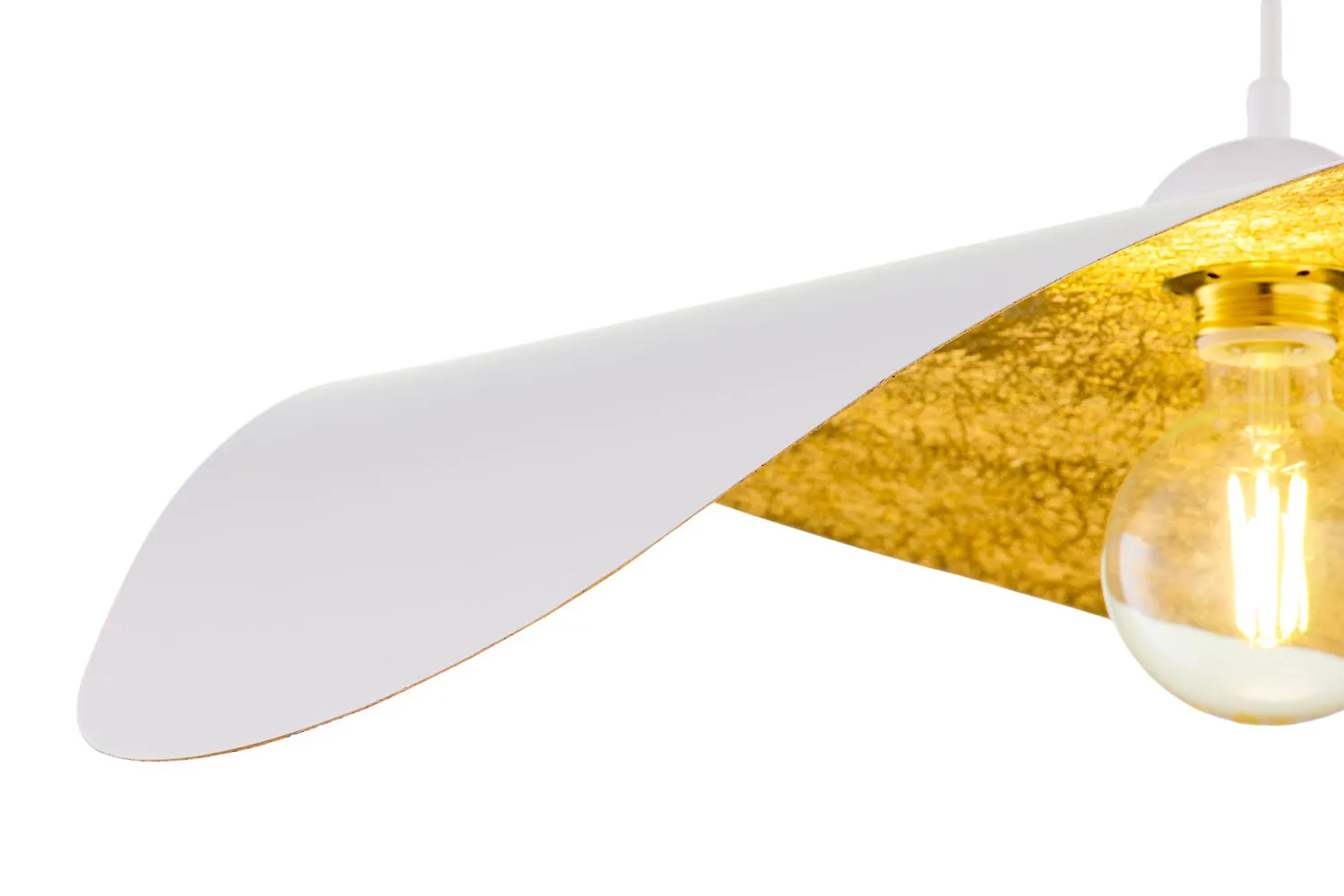 image lampa wisząca, żarówka LED, metaliczny, biała powierzchnia, złota powierzchnia