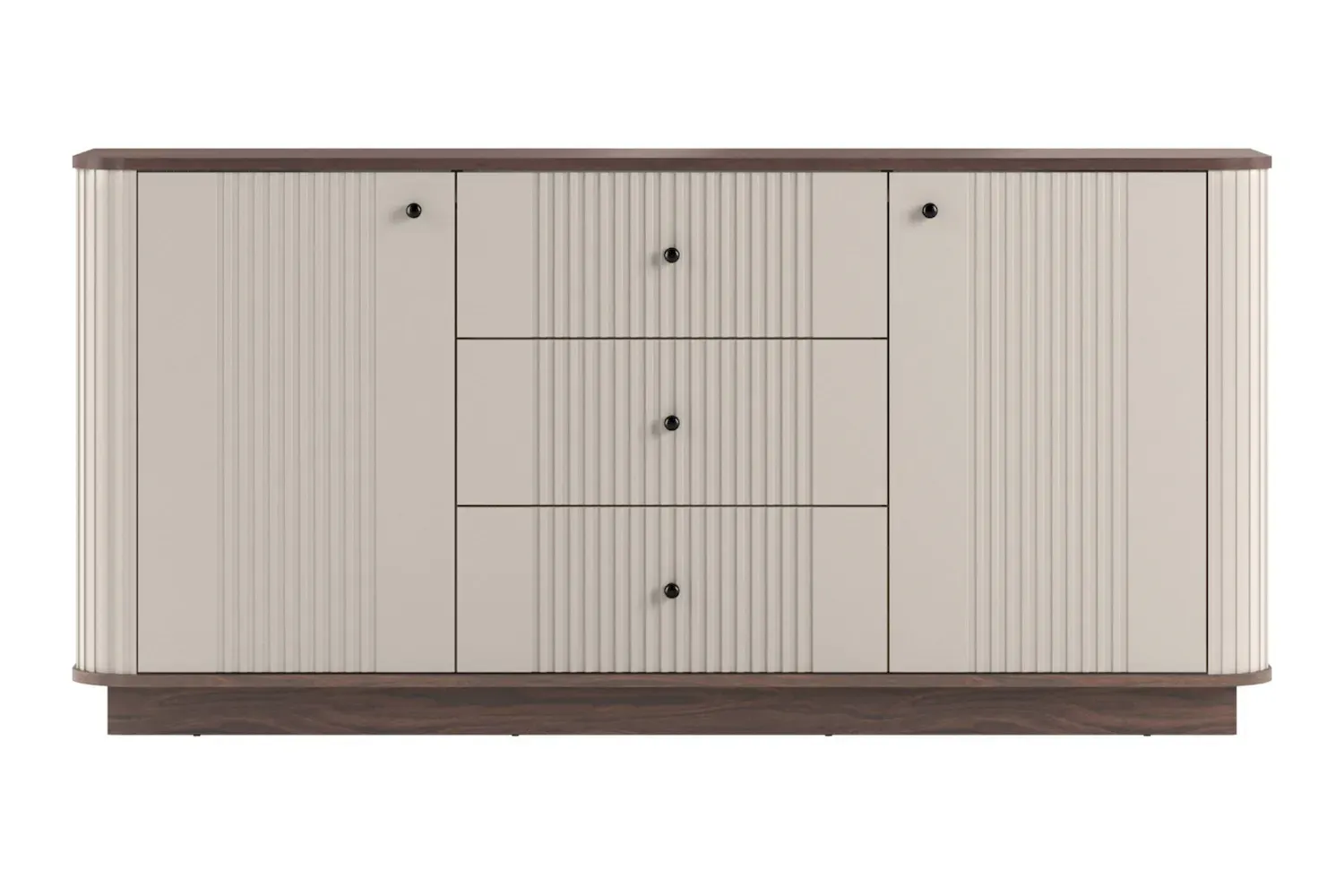 Komoda 2-drzwiowa z 3 szufladami VESPER 160 ryflowany front - cashmere orzech czarne uchwyty cokół - B_169441