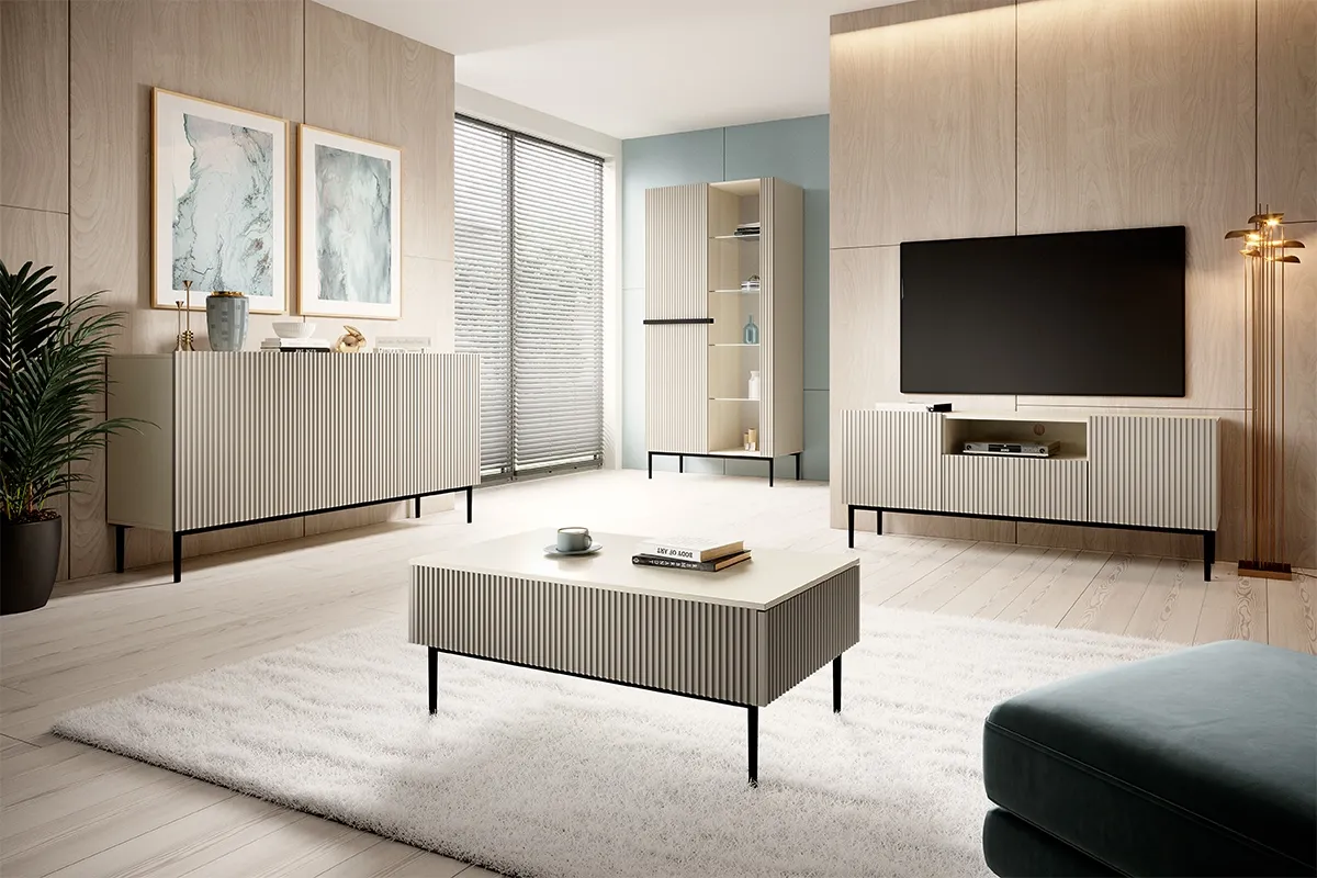 Witryna 2-drzwiowa NICOLE 100 - kremowa - czarny stelaż - B_148112