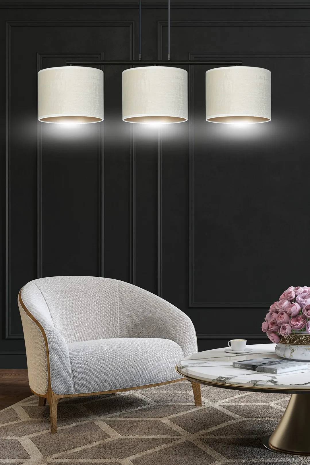 Lampa wisząca HILDE 3 czarny biały — zdjęcie 6