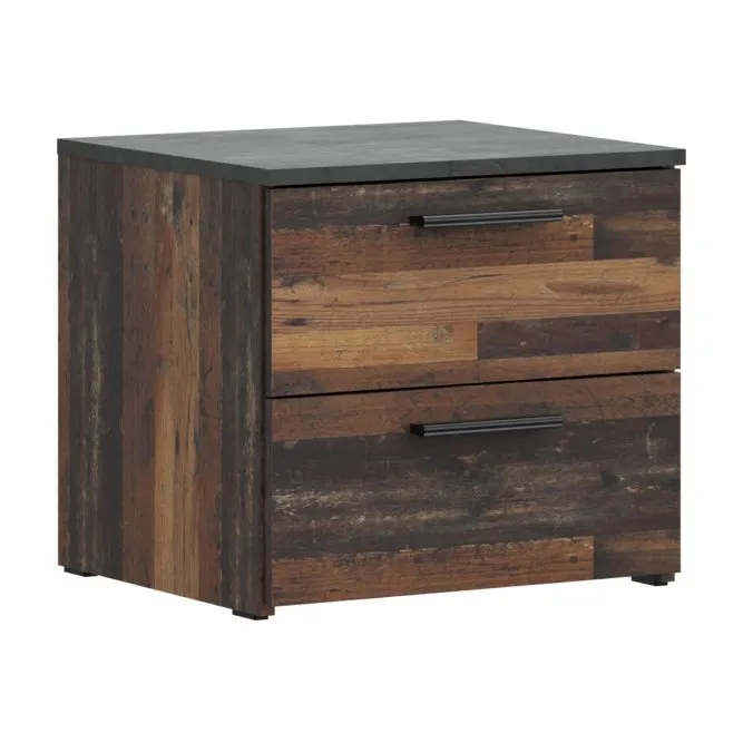 Szafka nocna CLIF z 2 szufladami - old wood vintage, beton