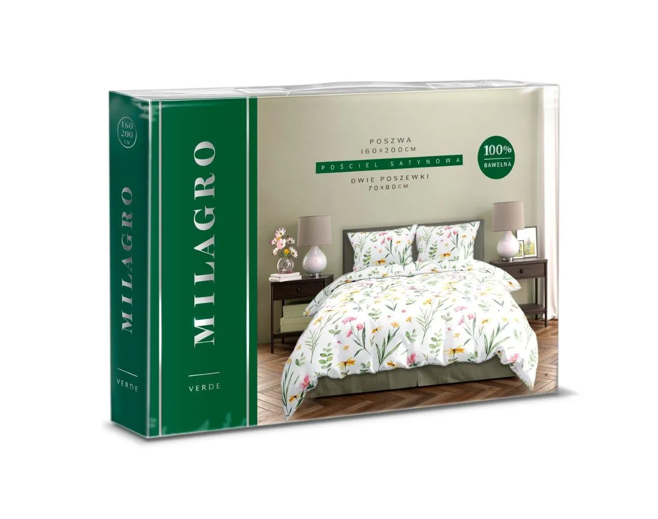 Pościel komplet MILAGRO VERDE 002 satyna bawełniana 160X200+2x70X80 zielona biała - FARO_29945