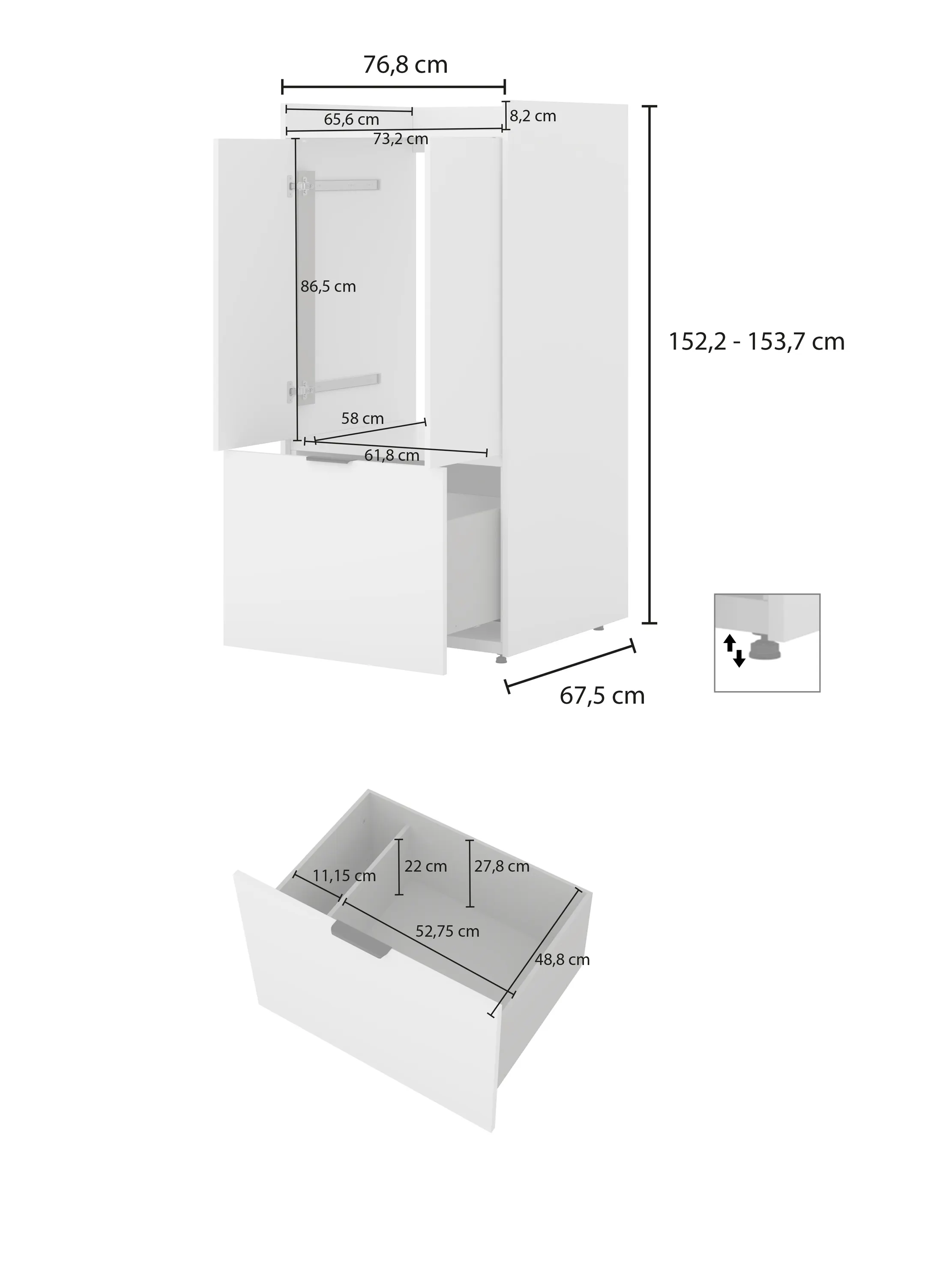 szafka, szafka z drewnianymi frontami, meblo wyposażenie, szafki z półkami, korpus biały