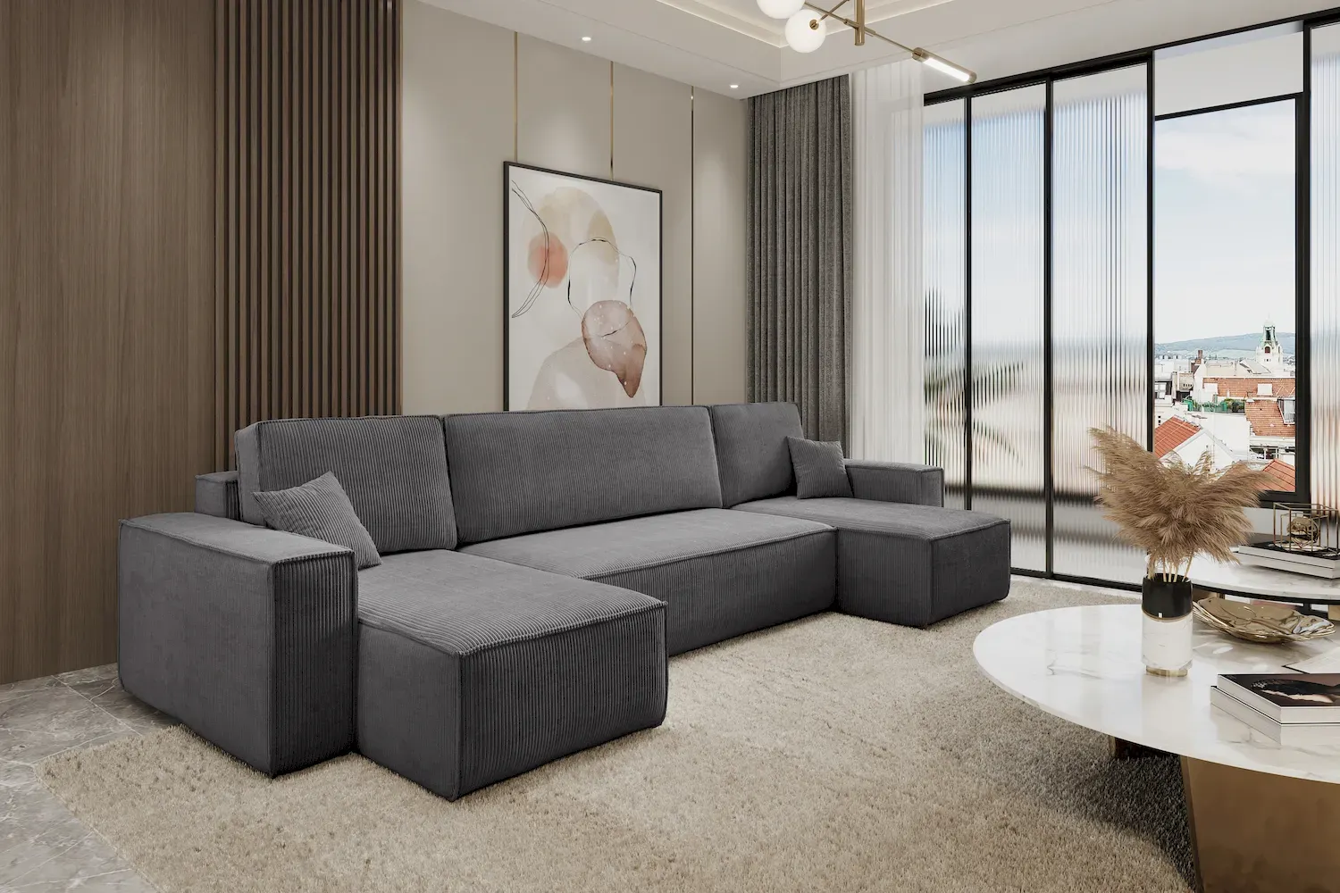 Narożnik uniwersalny KARL U rozkładany tkanina Poso 22 ciemnoszary - NAROZNIK_KARL_U_POSO22