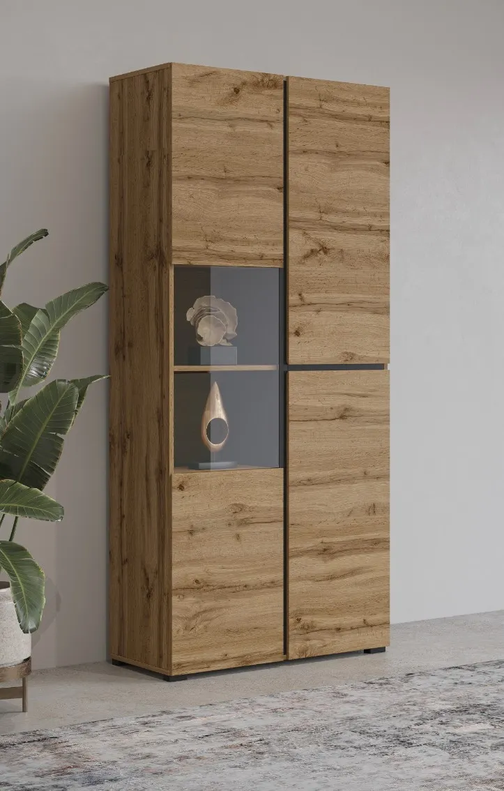 Witryna 3-drzwiowa szklana CROSS 80x183 dąb wotan - 24N6MY12