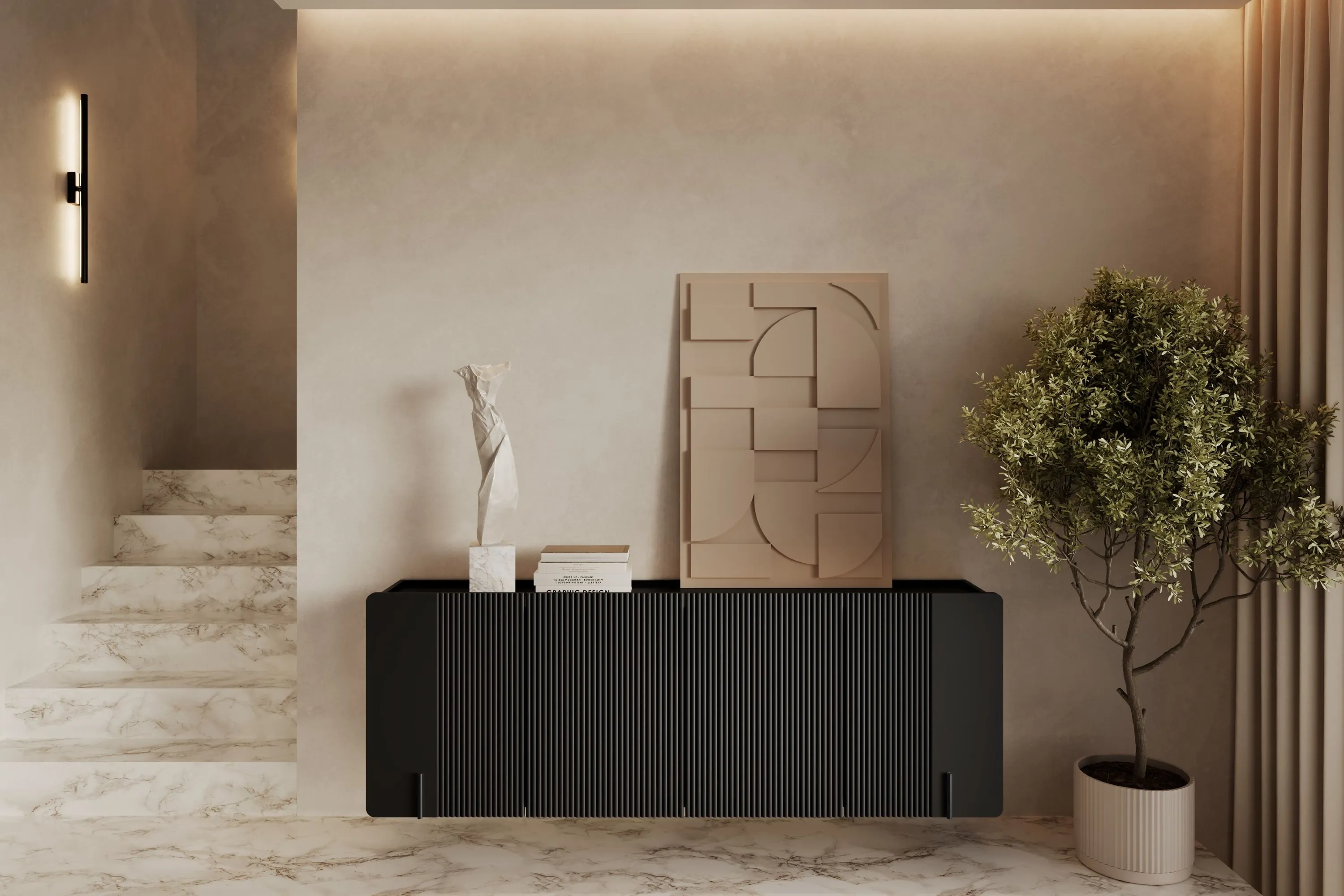 Komoda wisząca 4-drzwiowa MALMI 200cm - czarna - B_166970