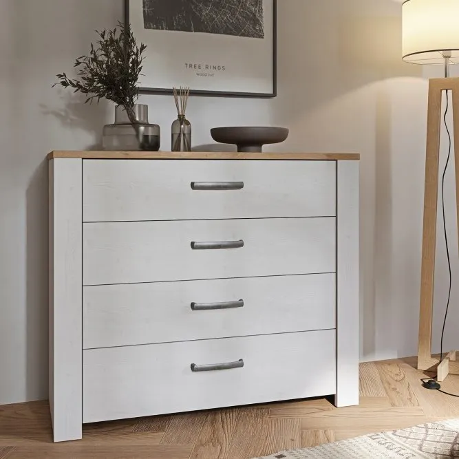 Komoda z 4 szufladami CHISBURY - dąb riviera, modrzew jasny sibu - BHLK212-M482