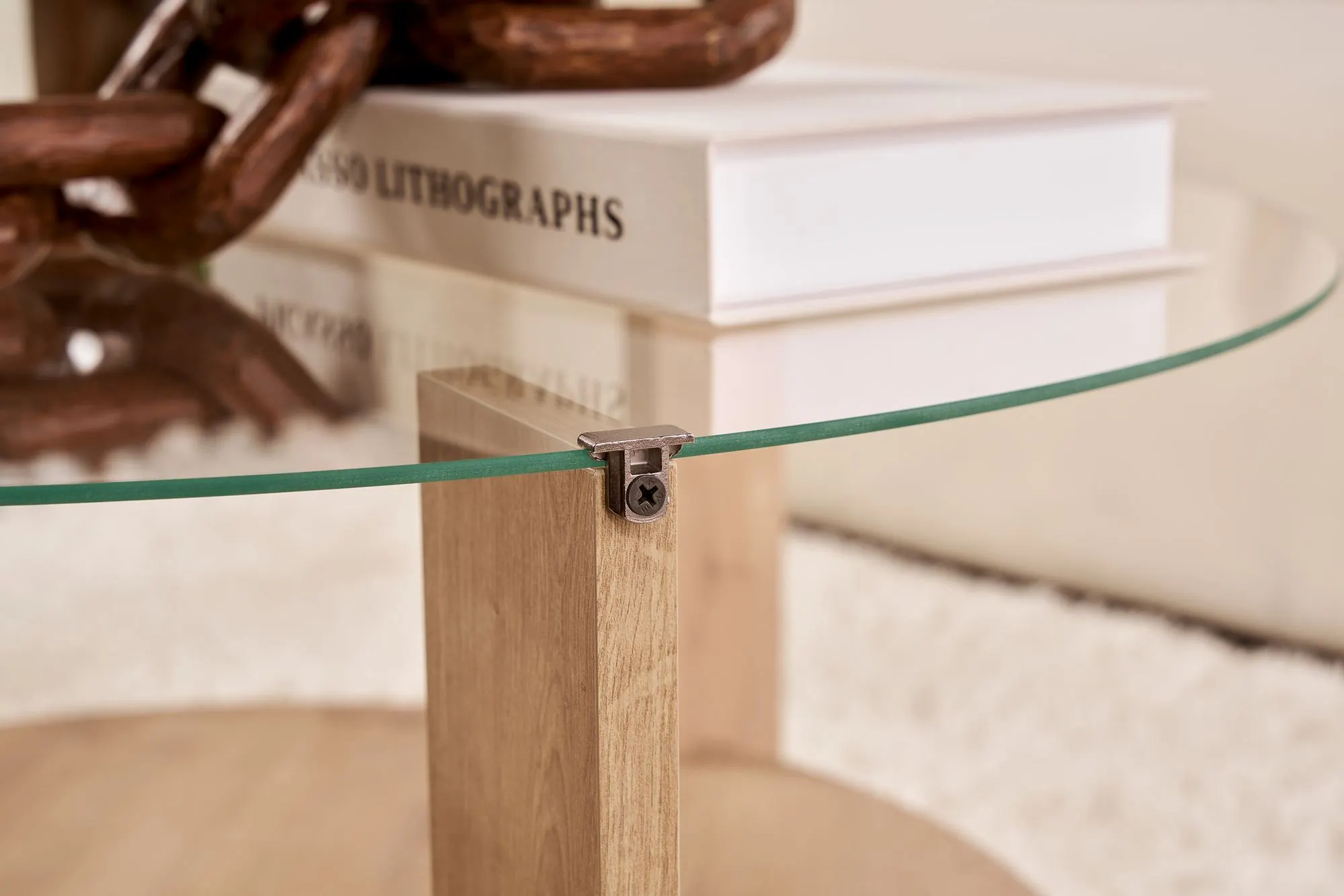 Stolik kawowy okrągły z półką CLARA 75 cm dąb sapphire blat transparentny - ASI_668NRD1107