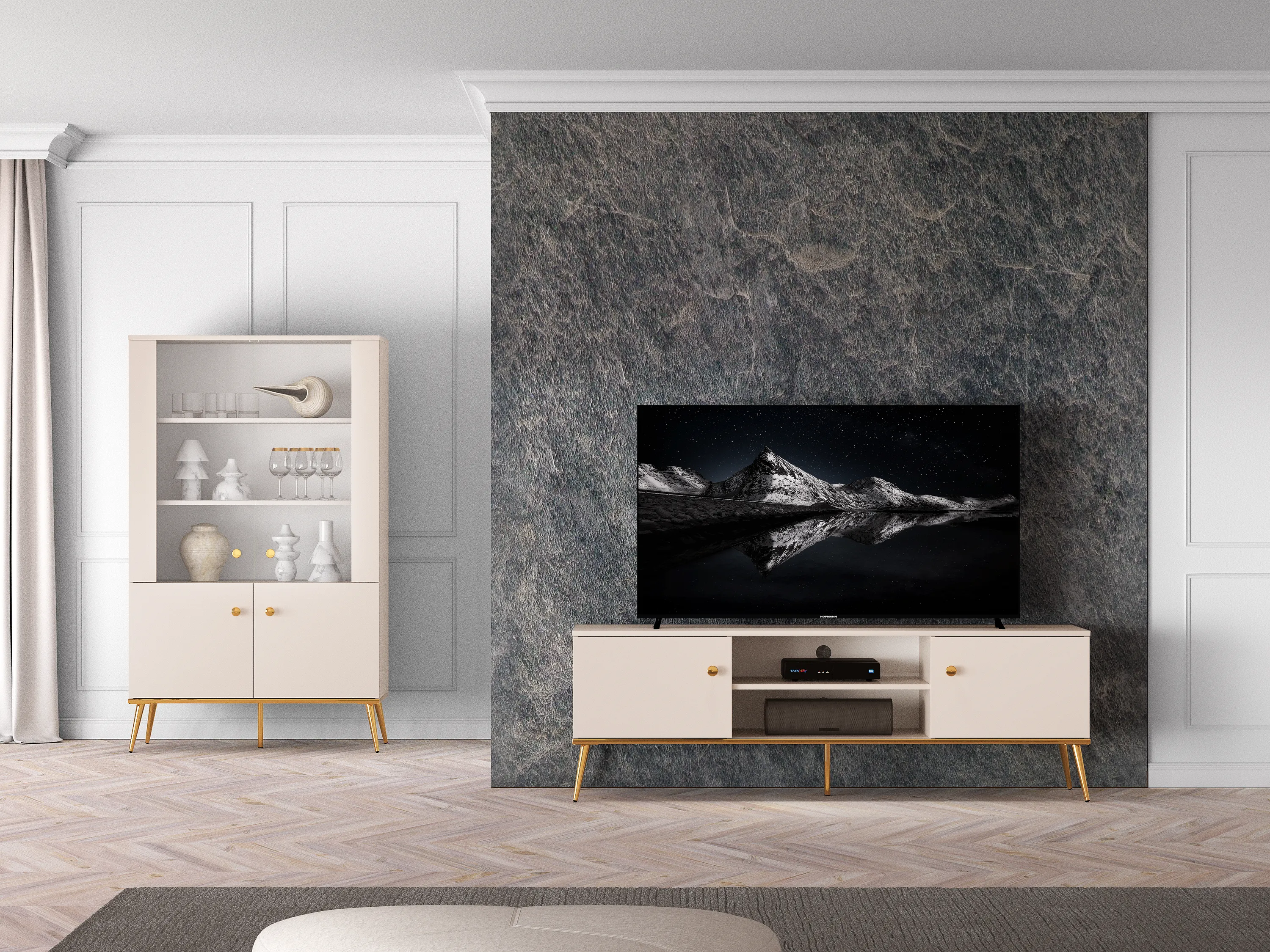 Szafka RTV 2-drzwiowa SELGIN 05 kaszmirowy, złoty - 1SELG05-001