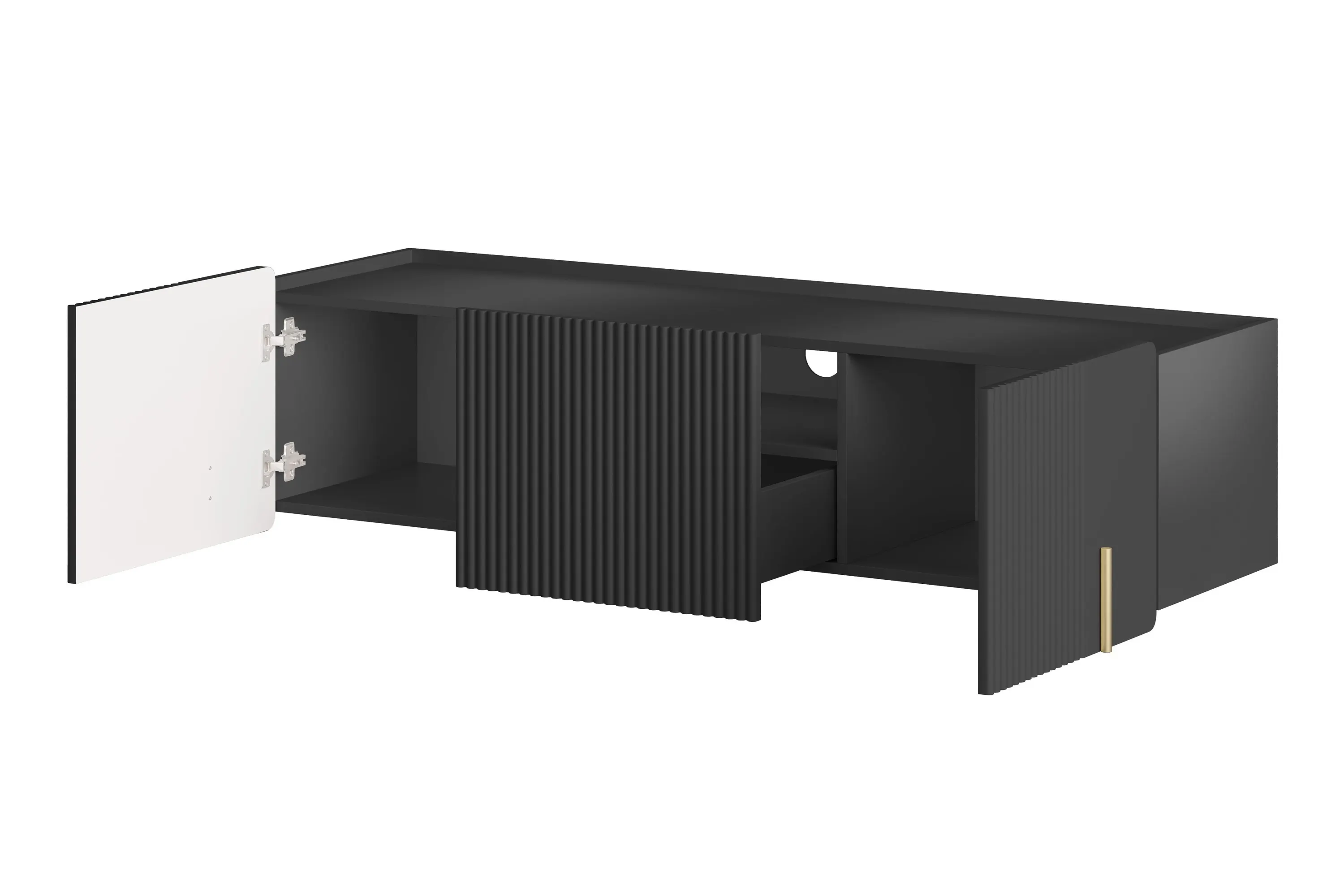Szafka RTV wisząca MALMI 2-drzwiowa z 1 szufladą 150cm - czarny - złoty - B_166989