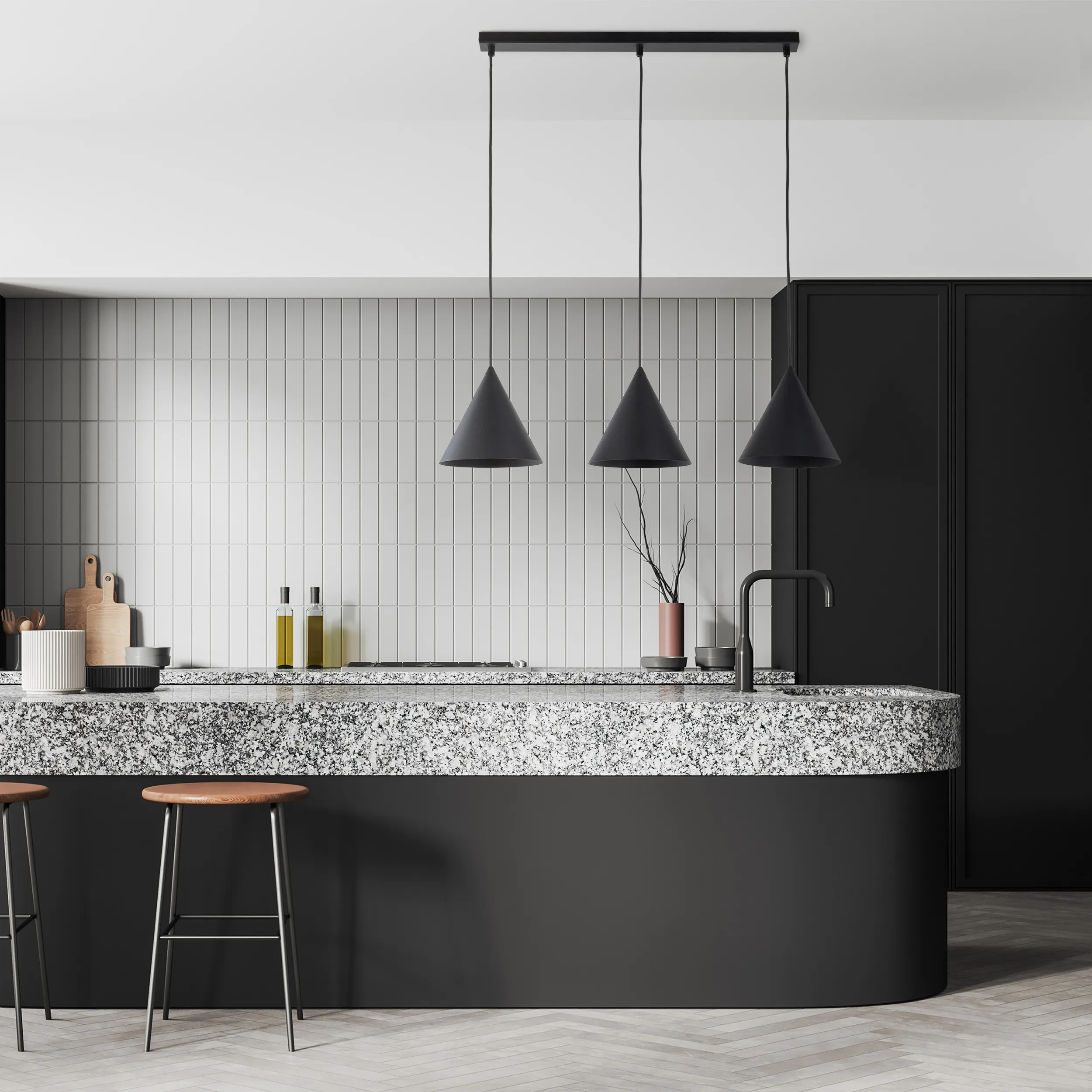 Lampa wisząca CONO czarna na metalowej listwie 160x120x32cm - TK_10060