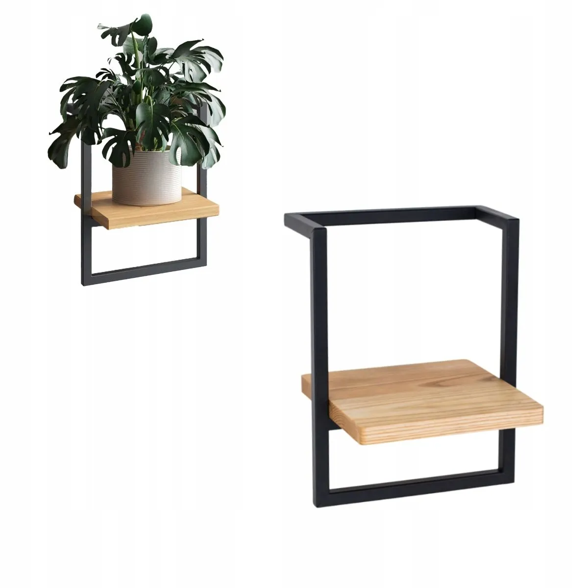 Kwietnik wiszący mwtal drewno NESLE S czarny naturalny Roślina, Roślina doniczkowa, Słoik, plantator, Półka