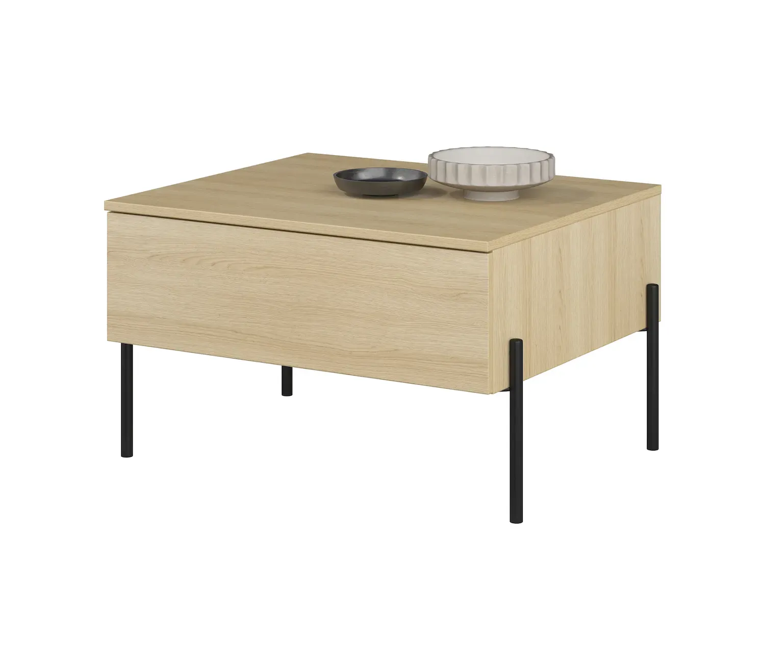 Stolik kawowy z szufladą ORE 61x70 cm dąb lindberg czarne nóżki - 24LGOG98