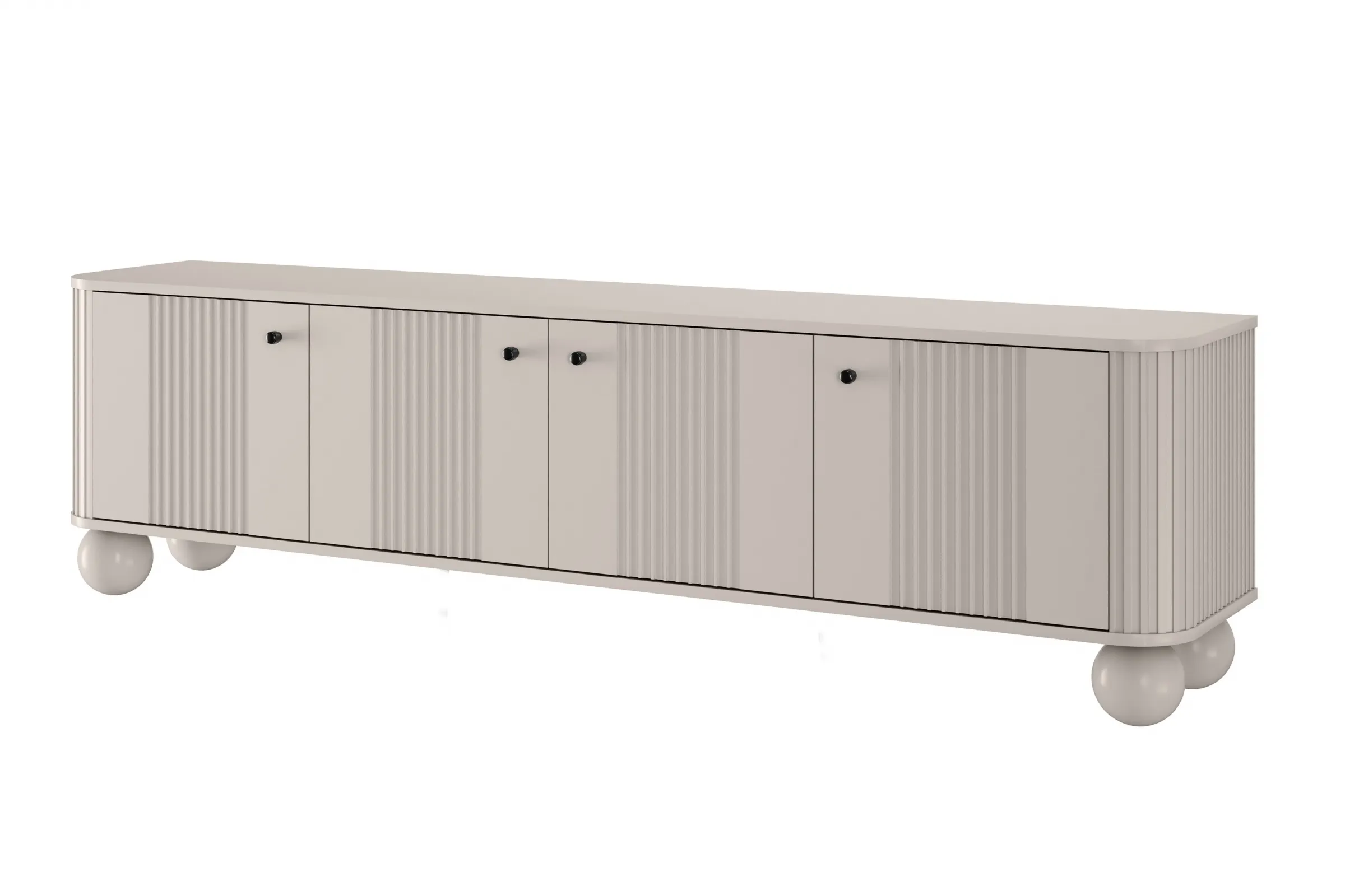 Szafka RTV 4-drzwiowa VESPER RTV 187 ryflowany front cashmere czarne uchwyty nogi kule