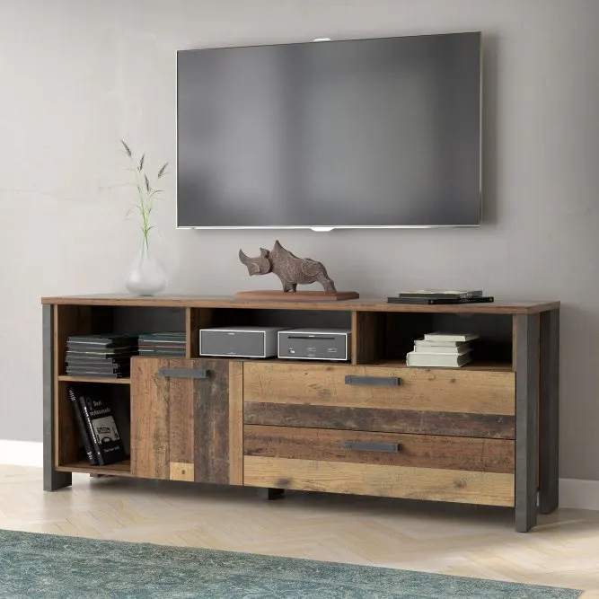 Szafka RTV CLIF z regałem - old wood vintage