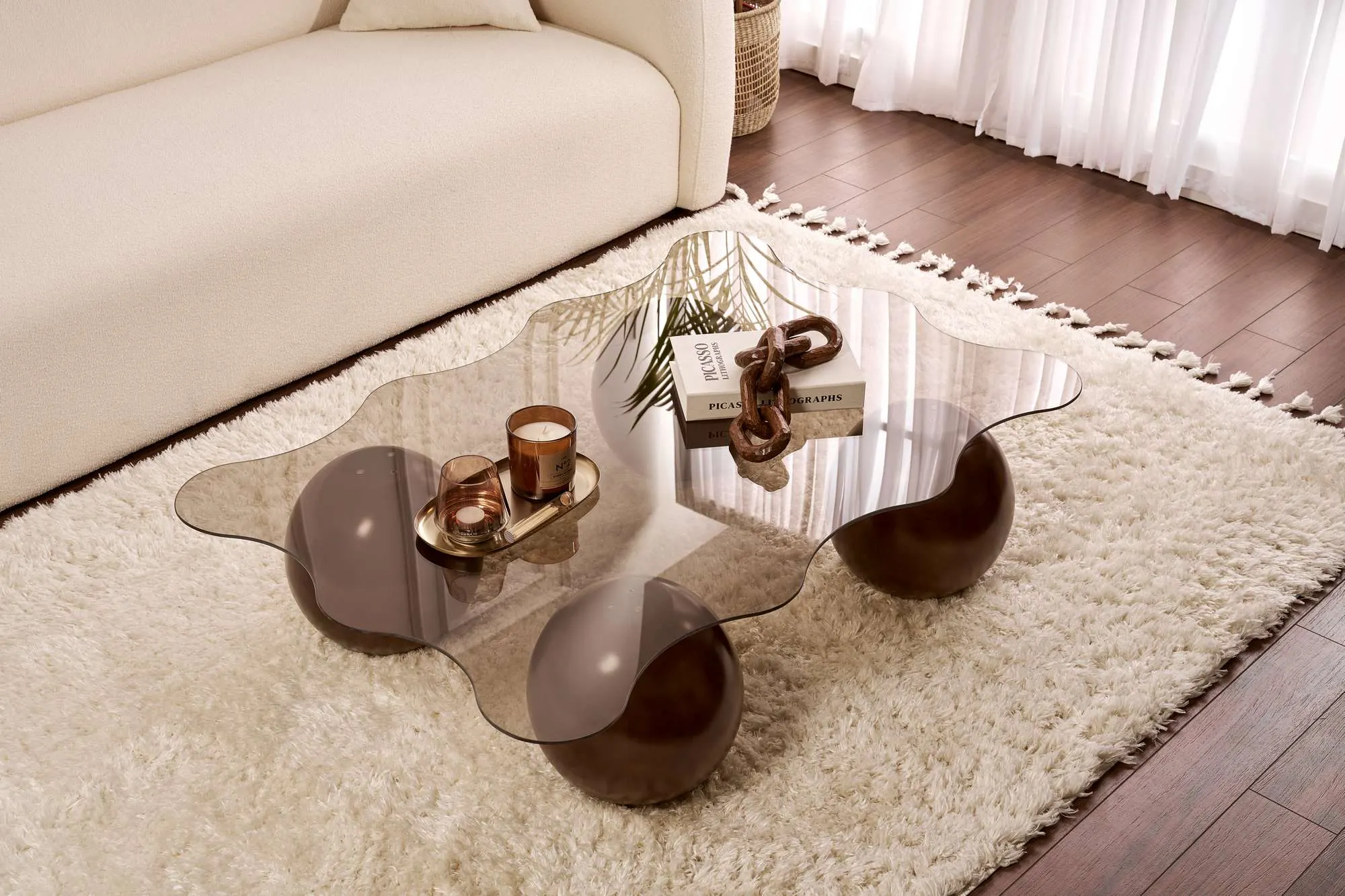 Stolik kawowy NOXA 80x120 cm nogi kuliste orzech blat brązowy - ASI_857NRD1133