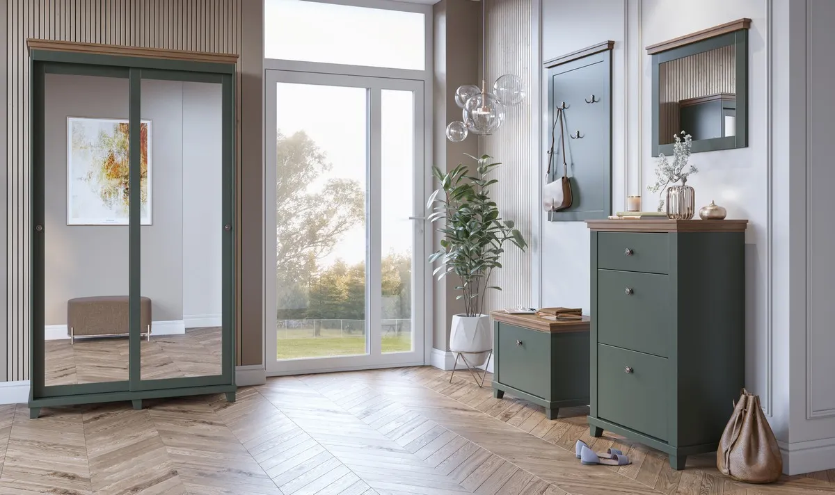 Szafka na buty z półkami EVORA 71x55 ciemnozielona/dąb Lefkas - 24ZRJU38