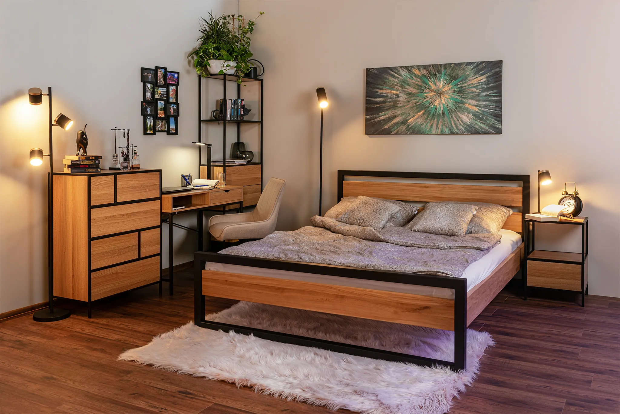 Łóżko metalowo - dębowe LK371 Naturalny 180x200 DREWMAX — zdjęcie 8