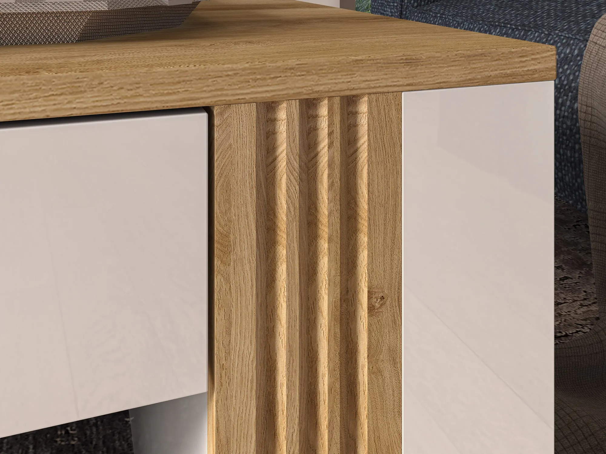 Stolik kawowy z półką i szufladą ADAGIO 10 dąb castello, biały połysk - 1ADAG10-001