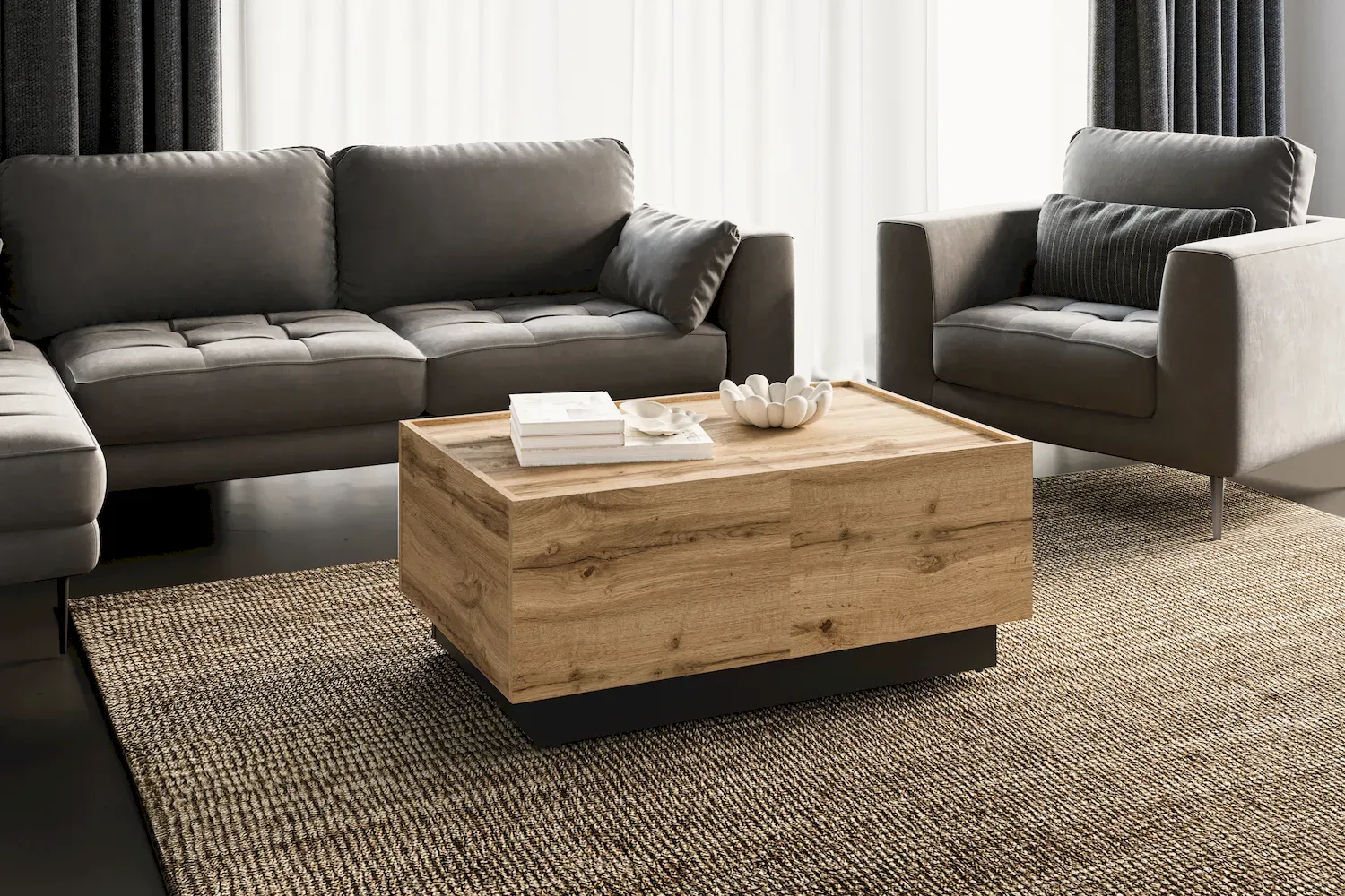 Stolik kawowy rozsuwany EKO 96 ze schowkiem dab wotan czarny - 24N6MJ96