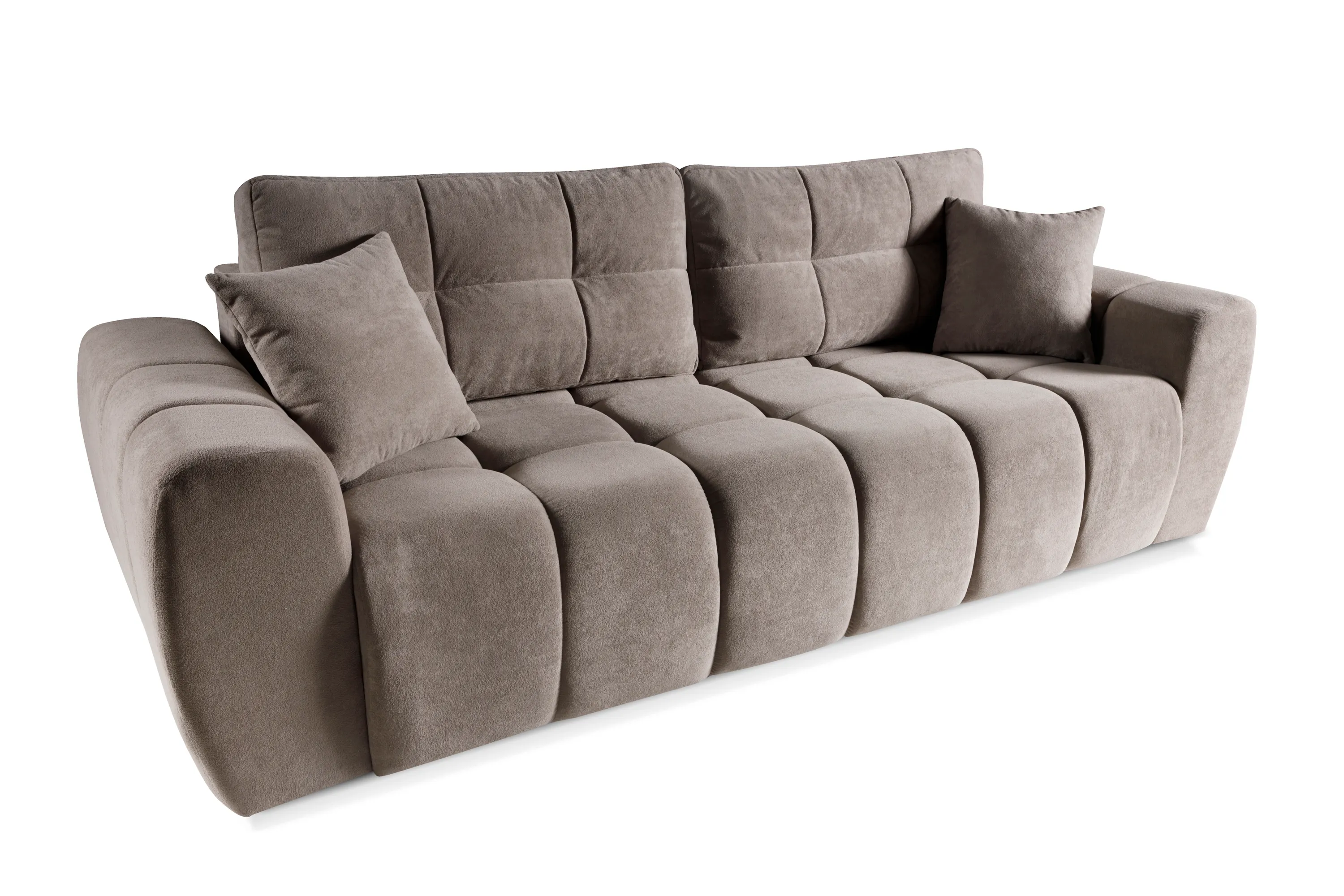 Sofa rozkładana z podłokietnikami FUTU powiększona powierzchnia spania Soft 04 - jasny brąz