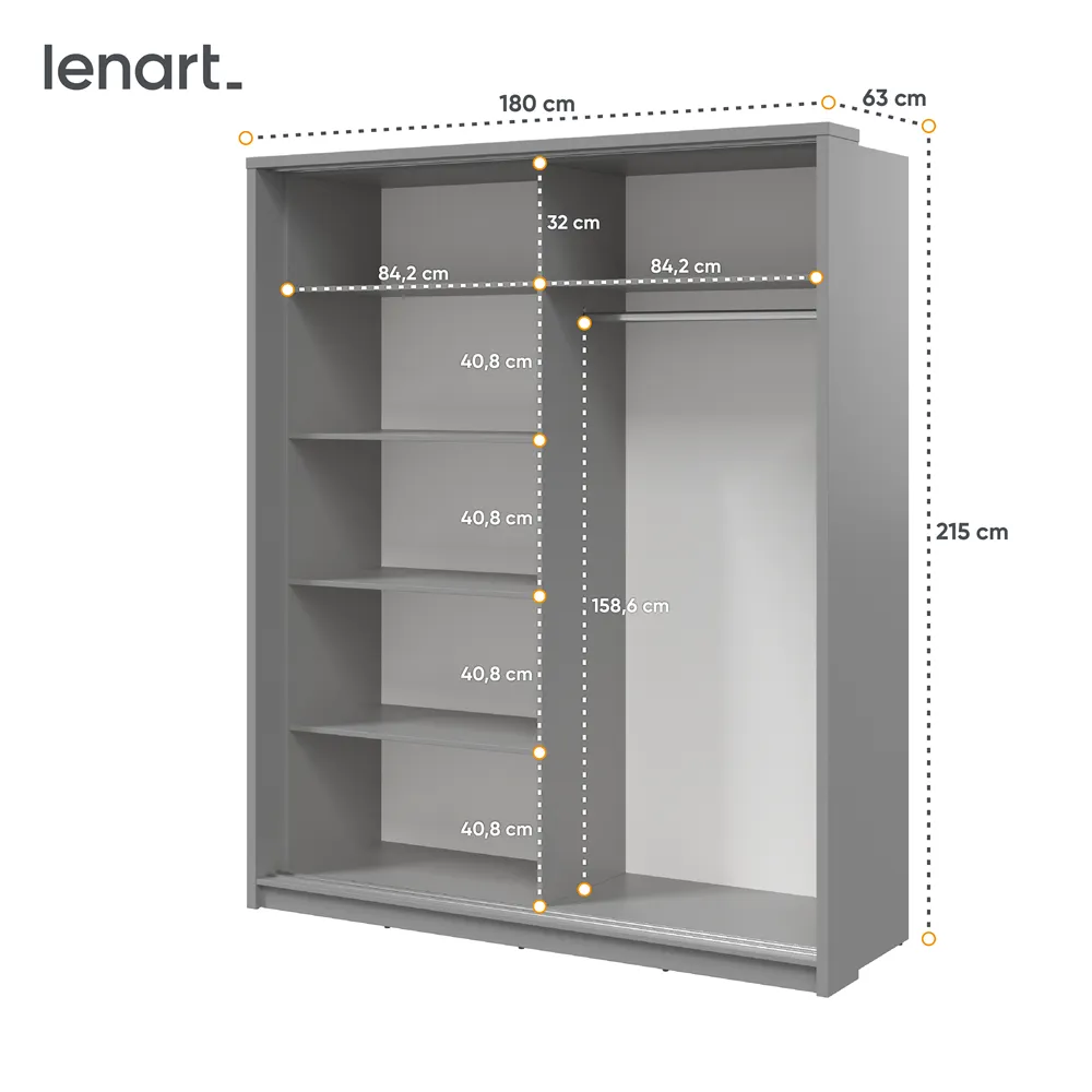 Szafa 2-drzwiowa z lustrem ARTI AR-25 180cm szara - AR25S