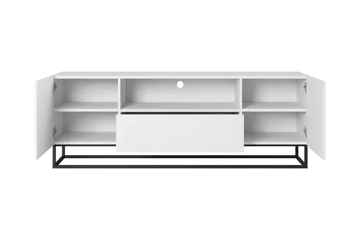 Szafka RTV ASHA 167 - biały mat - ryflowany front - czarny stelaż - B_52530