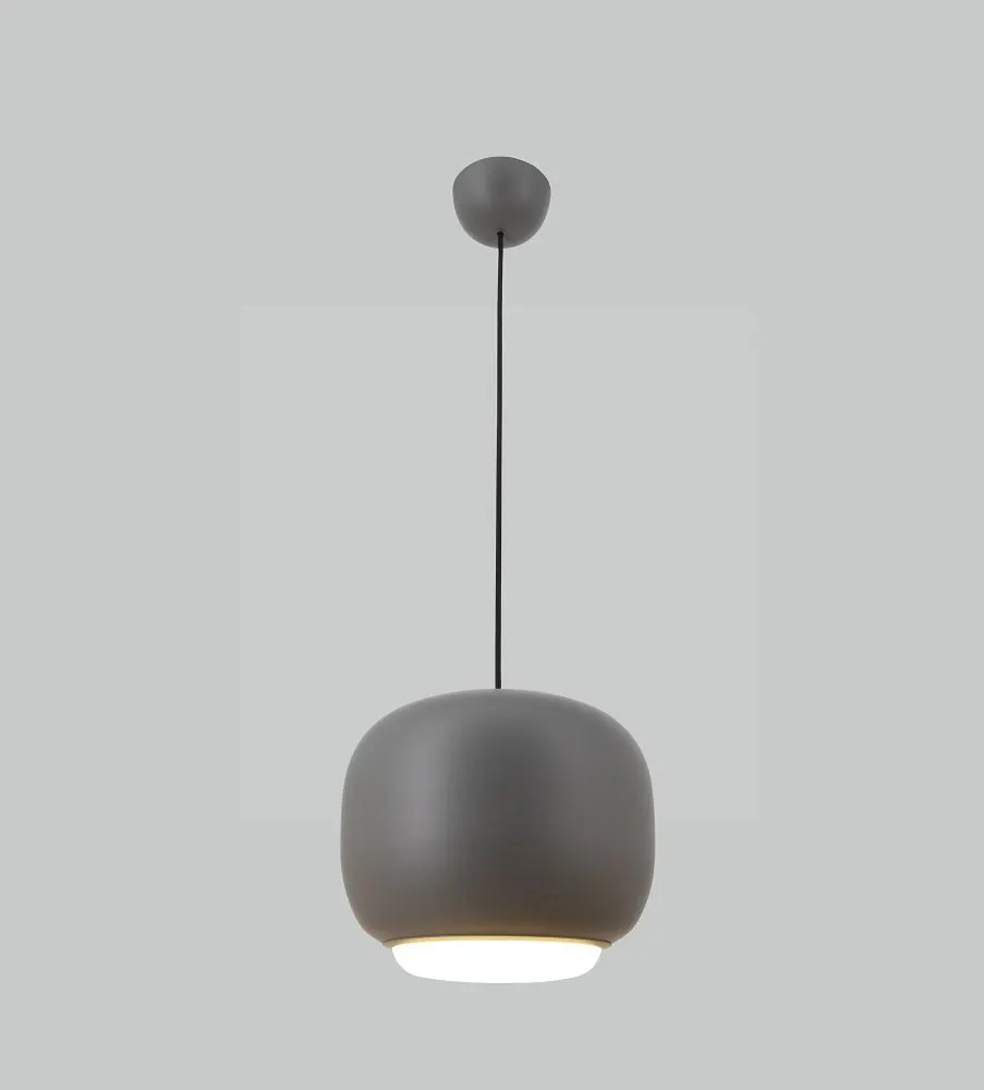 lampa wisząca, pendant lamp, metalowa obudowa, kolor szary, podstawa sufitowa