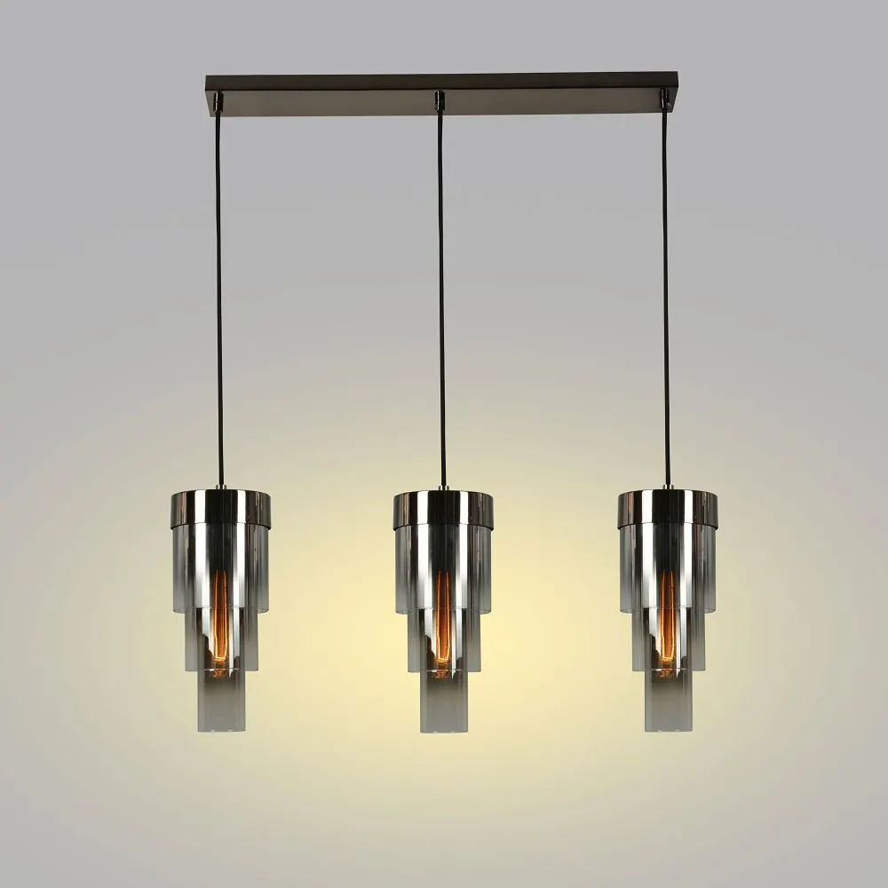 Lampa wisząca GRANS potrójna prosta 67x150 z potrójnymi kloszami cylindrycznymi - 7211-0310