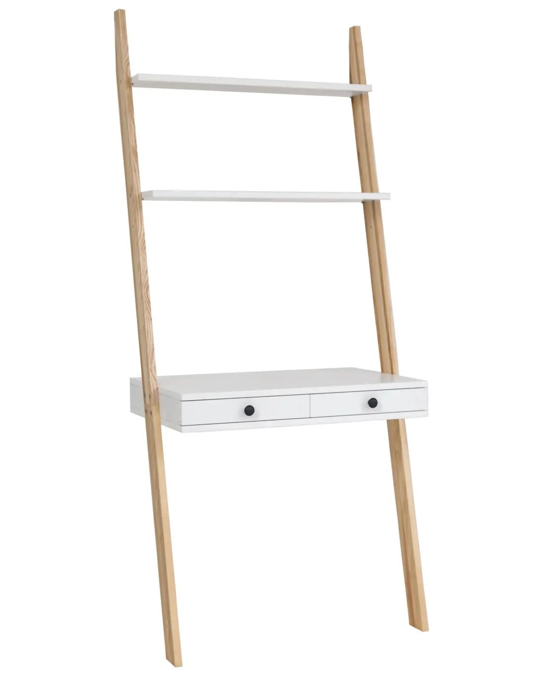 Biurko pionowe z szufladami i półkami LENO 79x183 biały blat/jesionowe nogi Biurko pionowe z szufladami i półkami LENO 79x183 biały blat/jesionowe nogi
