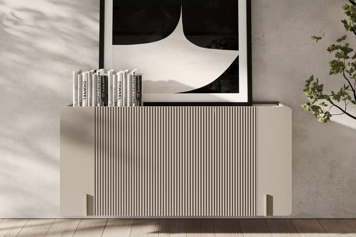 MALMI Komoda 150 3D - cashmere / crema bianca / wisząca / złote uchwyty - B_162314