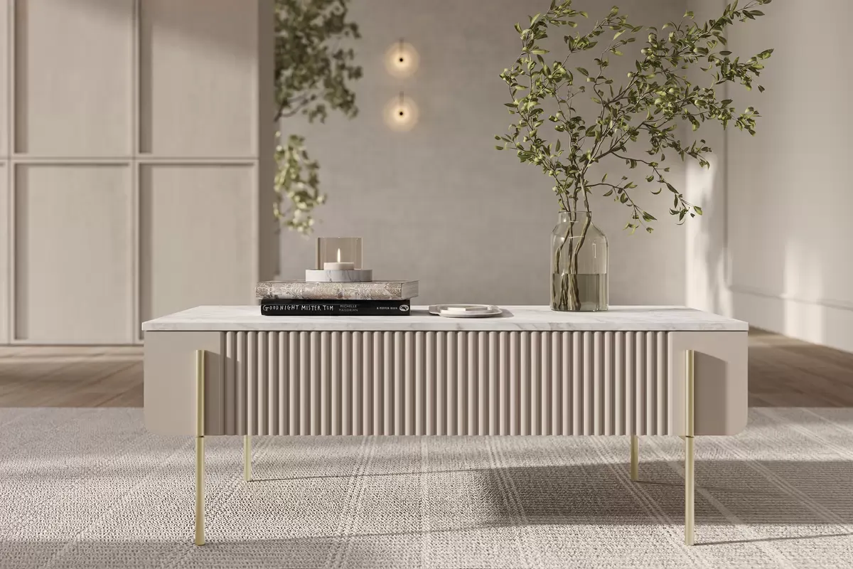 MALMI Ława 100 2SZ - cashmere / crema bianca / złote nogi - B_162306