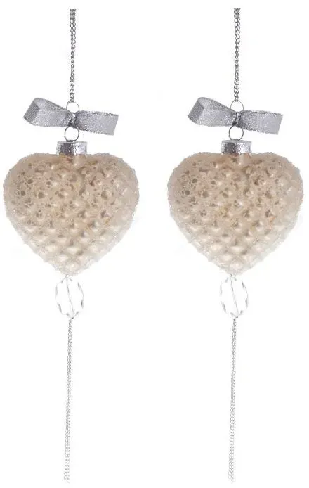 Komplet bombek szklanych SERCA 2 sztuki srebrno-beżowe