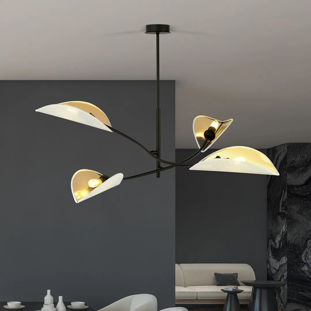 lampa sufitowa, designerska lampa, czarna konstrukcja, żarówki LED, abażurowe