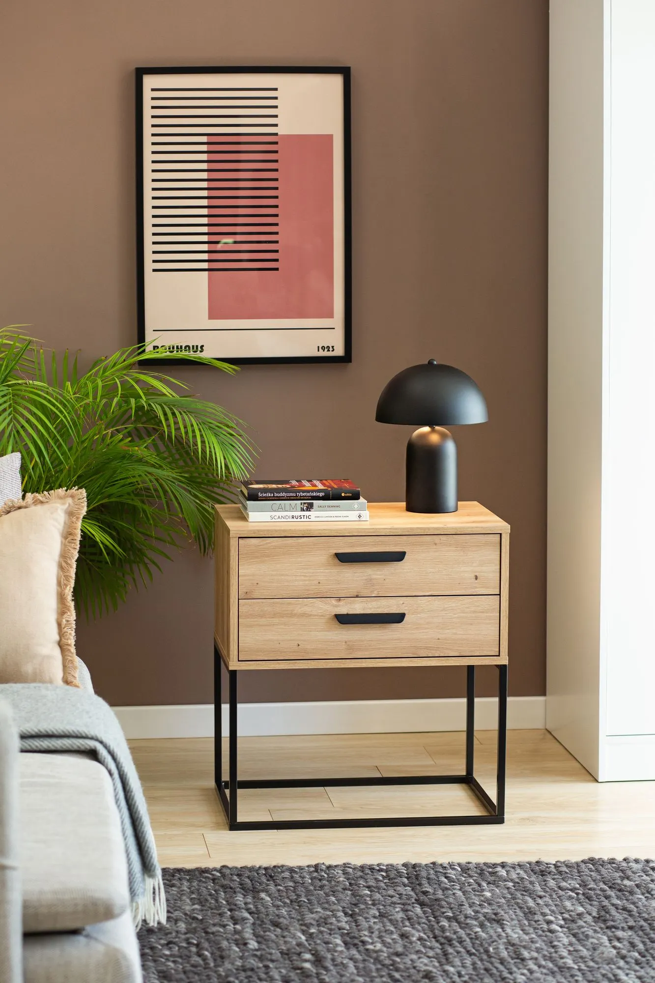 Szafka nocna z 2 szufladami na stelażu 60cm CADRO 6 z uchwytem dąb artisan - INT_5003332