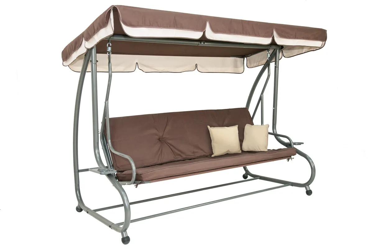 Huśtawka ogrodowa rozkładana GRACJA z regulowanym daszkiem 230 cm - brązowa