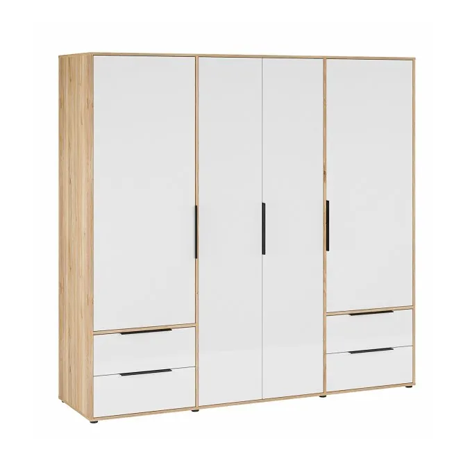 Szafa 4-drzwiowa ORKNEY z 4 szufladami 206 cm dąb mauvella biały