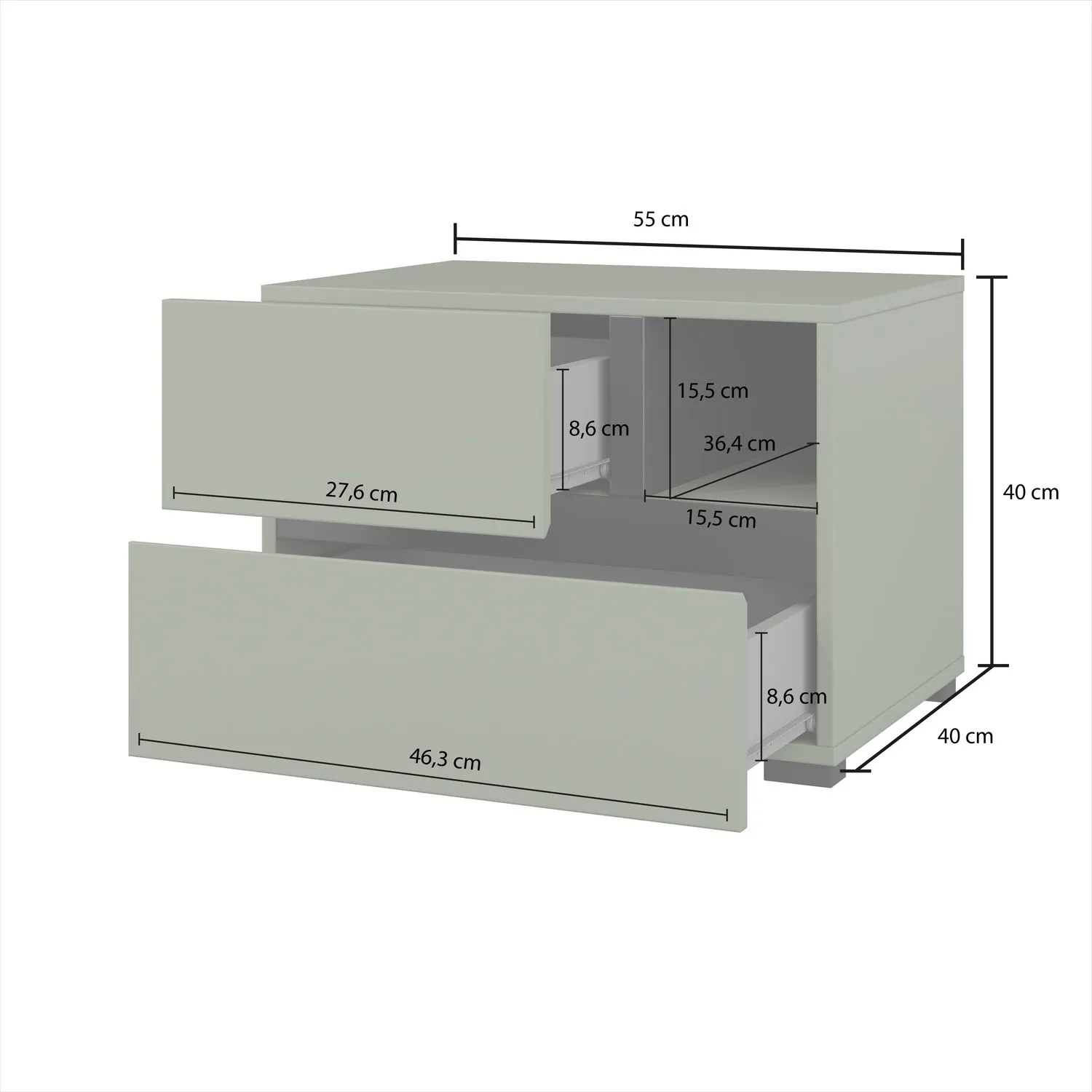 Szafka nocna z szufladami CROSS S 55x40 zielona - 24GWMY22