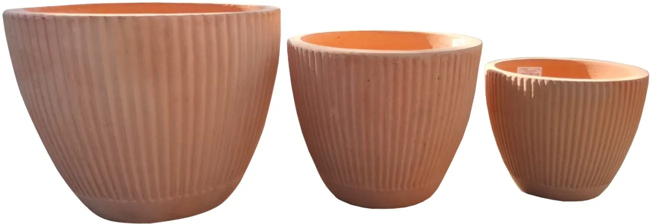Donice terakotowa gliniana D25 ryflowane - Zestaw 3 sztuk - naturalny Ceramika, Naczynia kuchenne, Garnek, Puchar, Porcelana