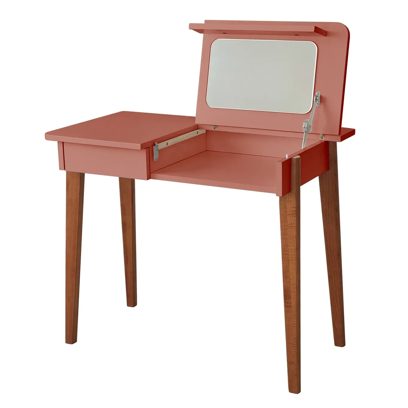 Toaletka z lustrem MEWISE 90x48cm koralowa kolor nóg dąb Toaletka z lustrem MEWISE 90x48cm koralowa kolor nóg dąb