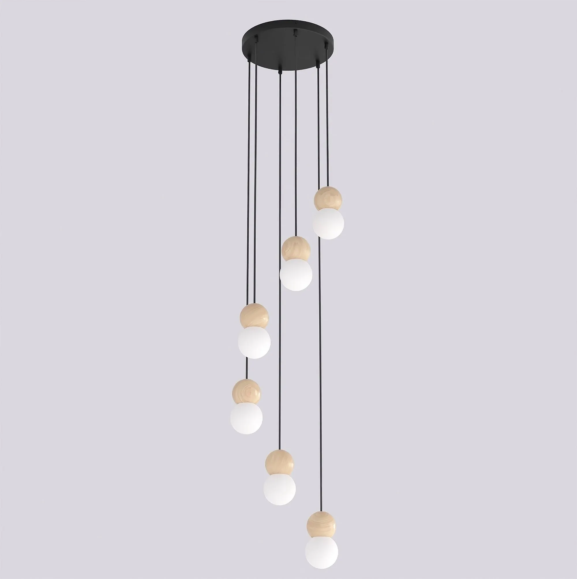 Lampa wisząca LOOP 6 BLACK czarny drewno biały