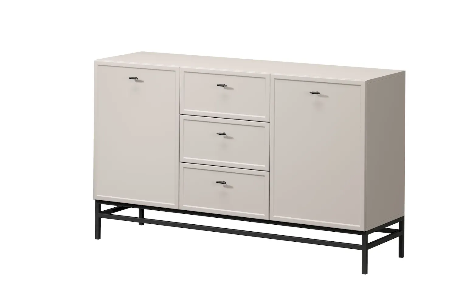 Komoda 2-drzwoiowa z 3 szufladami LORINI 150 - cashmere uchwyt T-bar czarny stelaż czarny Komoda 2-drzwoiowa z 3 szufladami LORINI 150 - cashmere uchwyt T-bar czarny stelaż czarny