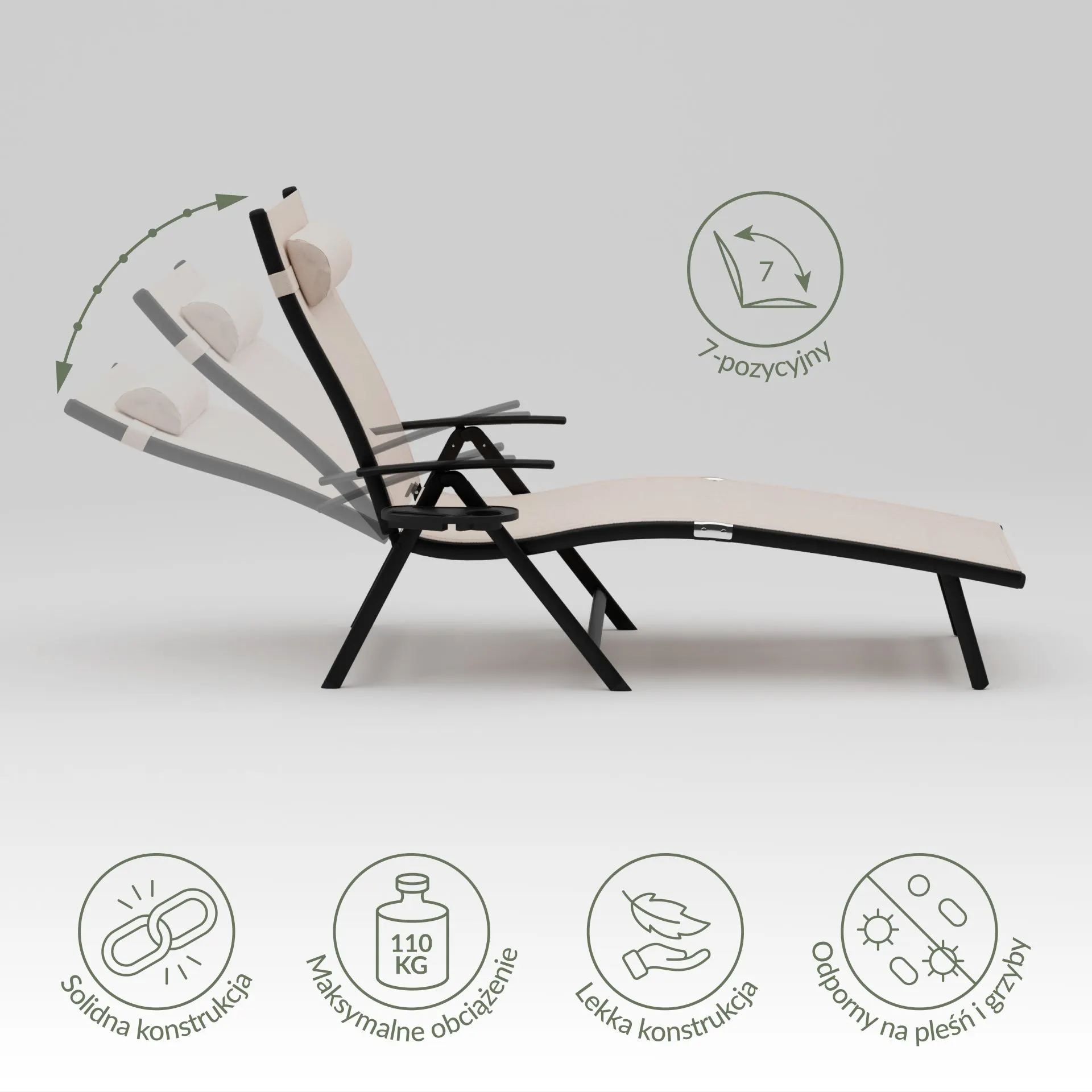 Leżak ogrodowy składany TARDY 182 cm aluminiowy beżowy Zenjoy - TARDY_BEZOWY