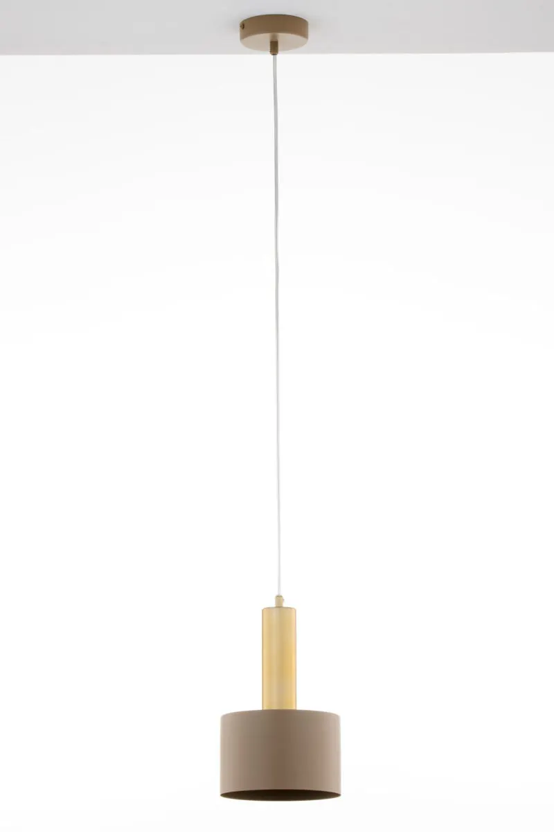 image lampa wisząca, pendant lamp, korpus metalowy, kolor beżowy, włącznik żarówki