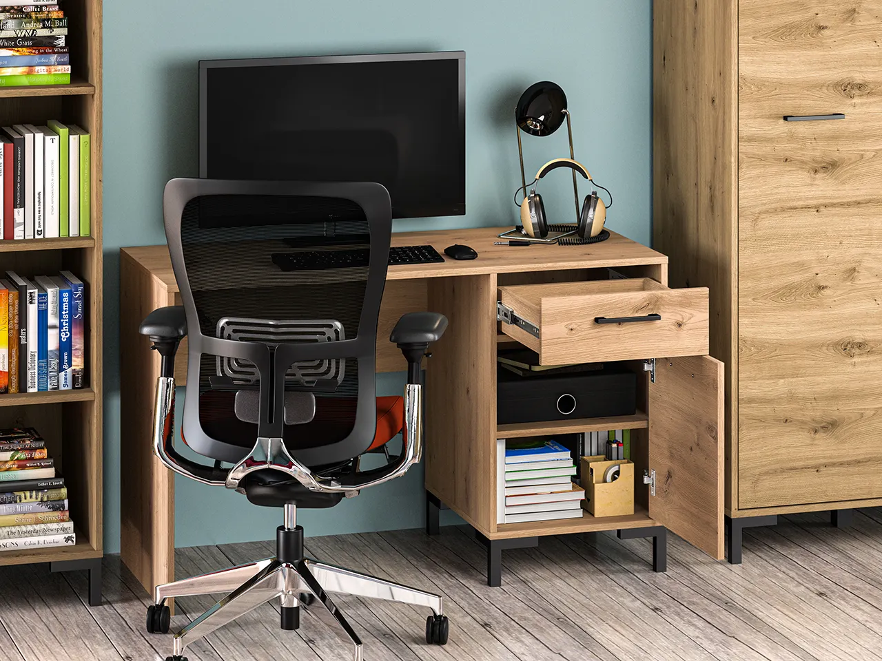 Biurko z szafką i szufladą NEVIO 23 dąb artisan - 1NEVI23-001